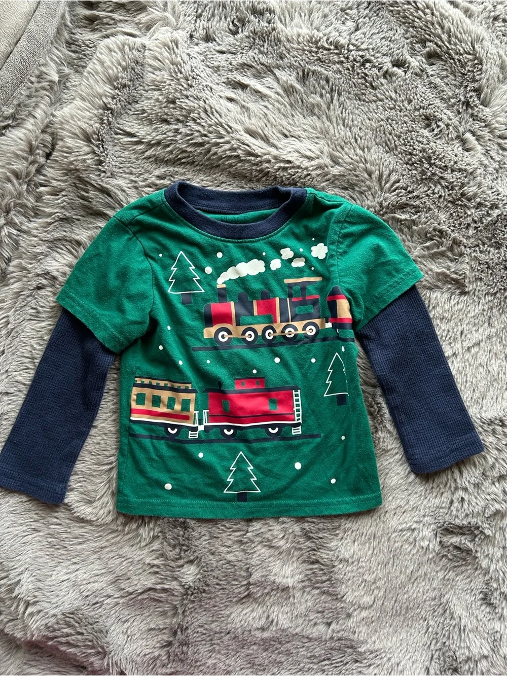 The Children's Place Green and Navy Layered-Look Train Long Sleeve Tee